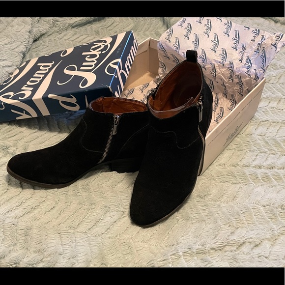 Lucky Brand Shoes - Lucky Brand black suede booties with zippers, sz 7